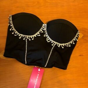 Strapless Black Rhinestone Bustier Top